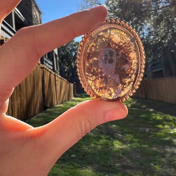 Natural Colorful Moss Agate Stone Gold Tone Open Back Estate Pin Brooch - Picture 5 of 6